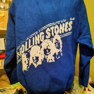 The Rolling Stones Blue and White Men's Crewneck Sweater
